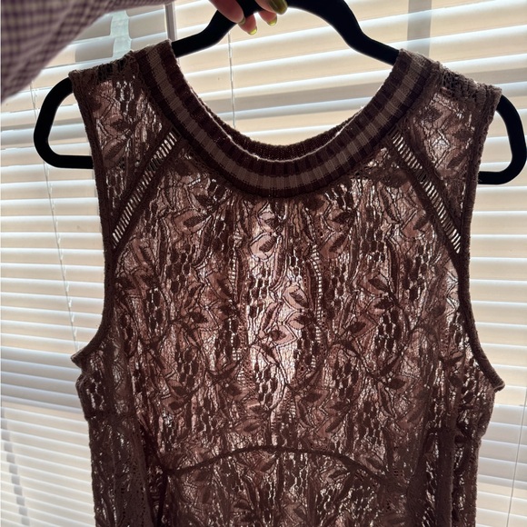 Free People Maisie Mauve Sheer Lace Tank Top Size L - Picture 5 of 5
